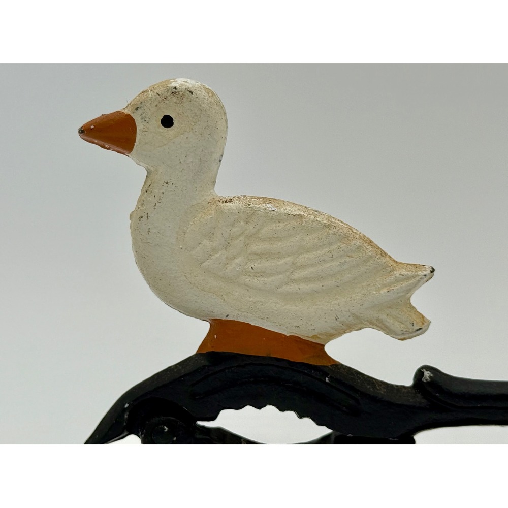 Vintage Cast Iron Duck Nutcracker Hand Painted Goose on Wood Base Rustic Decor - Picture 4 of 8